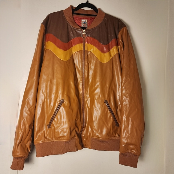 Vegan leather brown bomber jacket size XXL - Picture 2 of 5